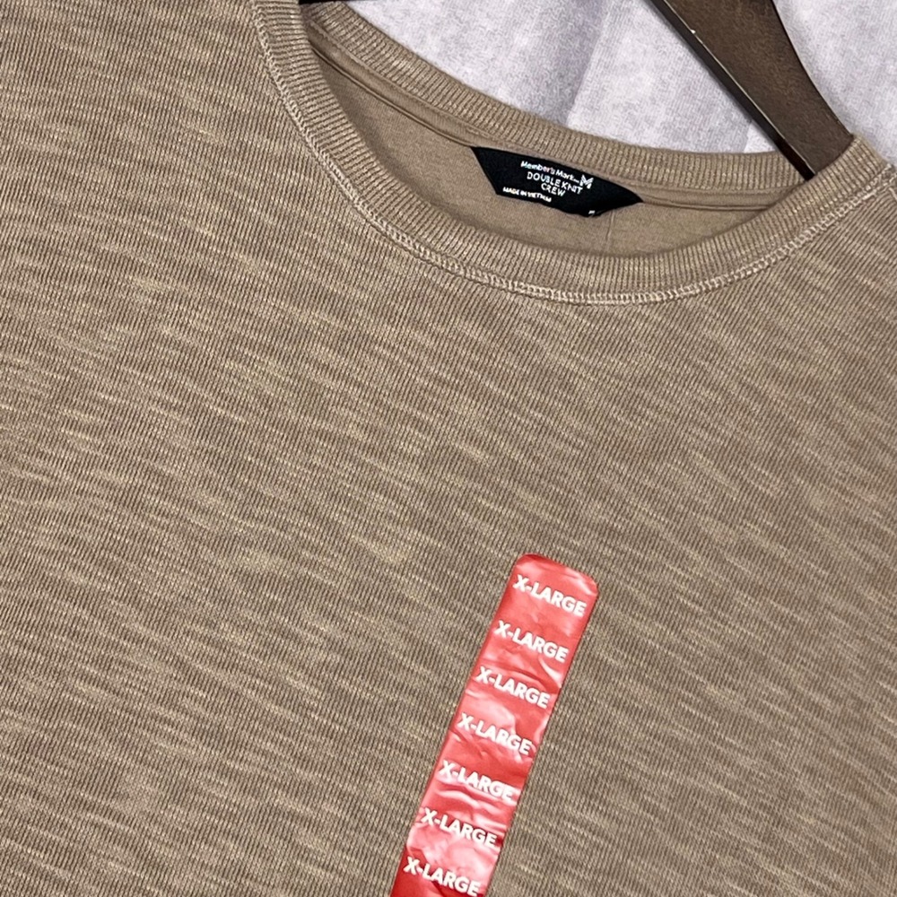 Member's Mark Double Knit Crew Sweatshirt Mens XL Tan NWT‎ Relaxed Fit Heathered